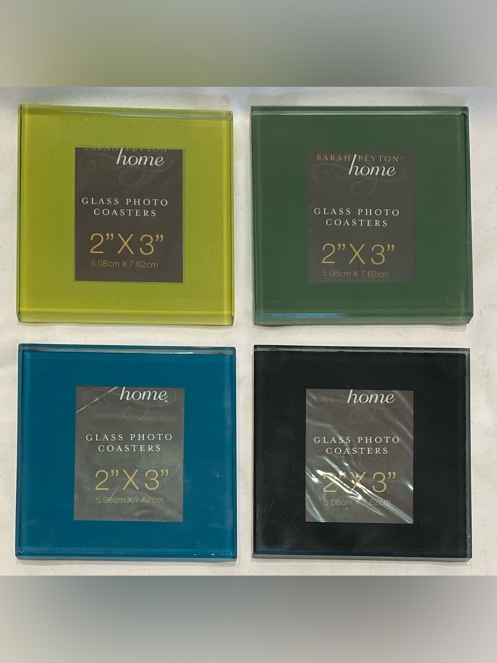 Sarah Peyton Home Set of 4 Glass Photo Coasters, NIB